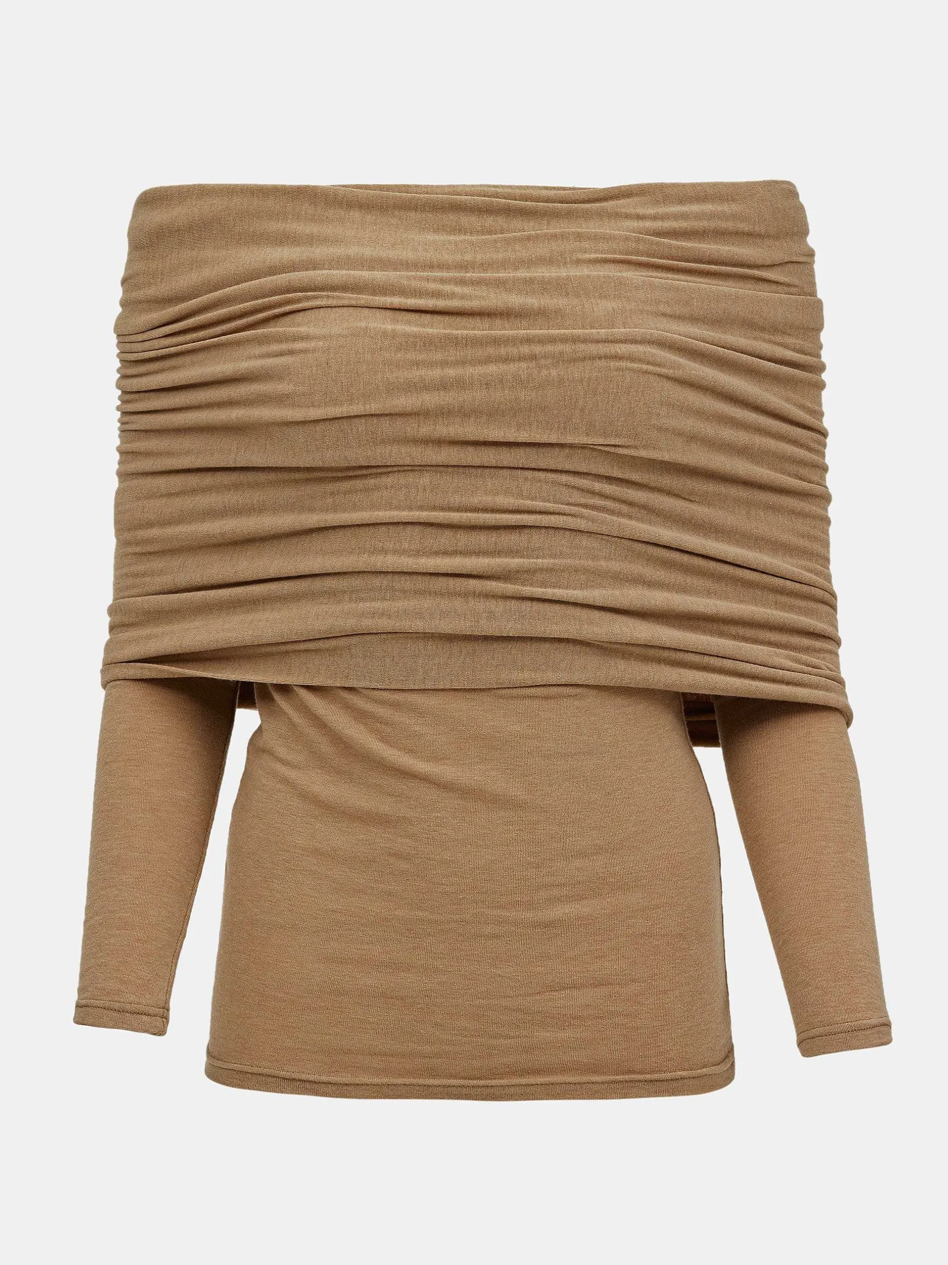 Accessories-Source Unknown Tova Off Shoulder Knit, Nude Brown