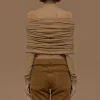 Accessories-Source Unknown Tova Off Shoulder Knit, Nude Brown