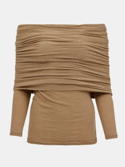 Accessories-Source Unknown Tova Off Shoulder Knit, Nude Brown