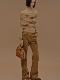 Accessories-Source Unknown Tova Off Shoulder Knit, Nude Brown