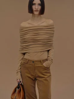 Accessories-Source Unknown Tova Off Shoulder Knit, Nude Brown