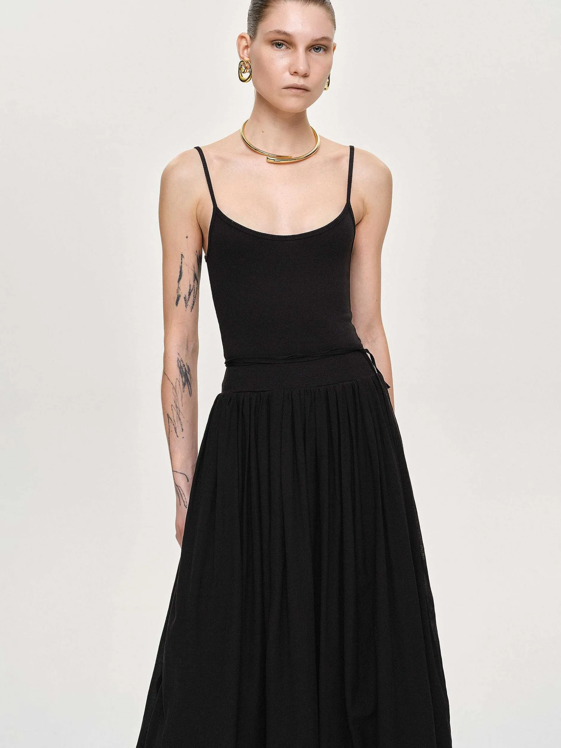 Accessories-Source Unknown Tulle Slip Dress, Black