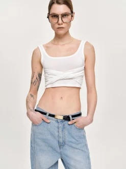 Clothing-Source Unknown Twist Tank Top, White