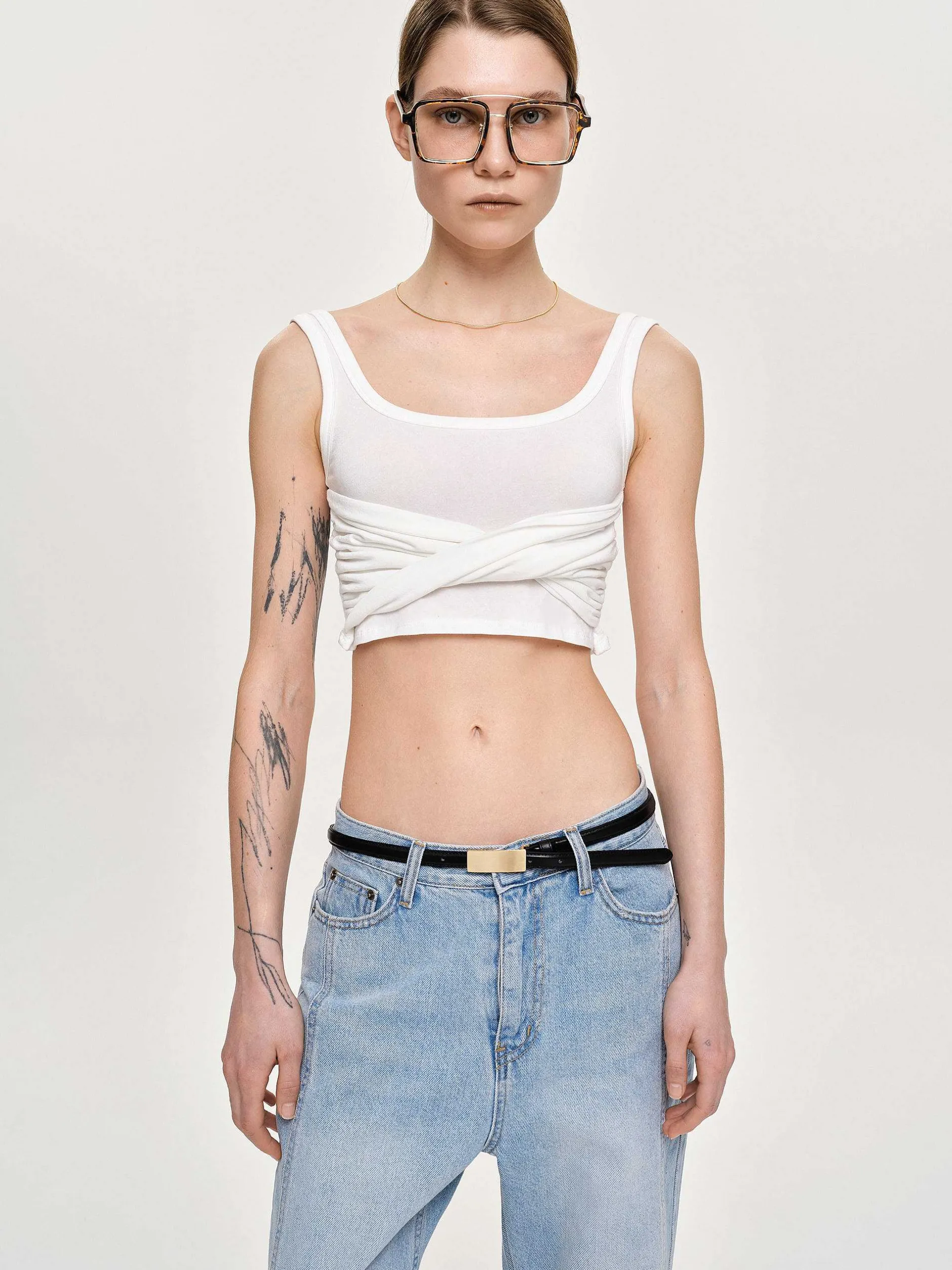 Tops-Source Unknown Twist Tank Top, White