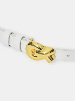 Clothing-Source Unknown Twisted Knot Buckle Belt, White