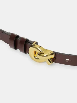 Clothing-Source Unknown Twisted Knot Buckle Belt, Brown
