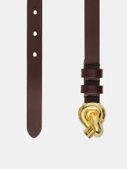 Clothing-Source Unknown Twisted Knot Buckle Belt, Brown