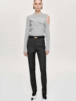 Bottoms-Source Unknown Tyia Bias-Cut Slim Trousers, Dark Charcoal