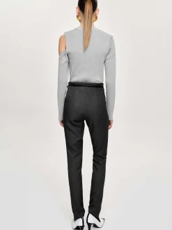 Bottoms-Source Unknown Tyia Bias-Cut Slim Trousers, Dark Charcoal