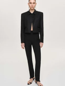 Clothing-Source Unknown Tyia Bias-Cut Slim Trousers, Black