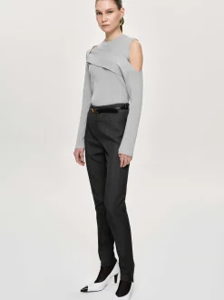 Clothing-Source Unknown Tyia Bias-Cut Slim Trousers, Dark Charcoal