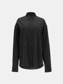 Accessories-Source Unknown Unisex Denim Shirt, Black Washed