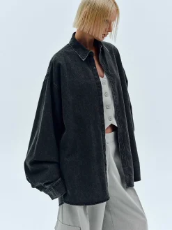 Accessories-Source Unknown Unisex Denim Shirt, Black Washed