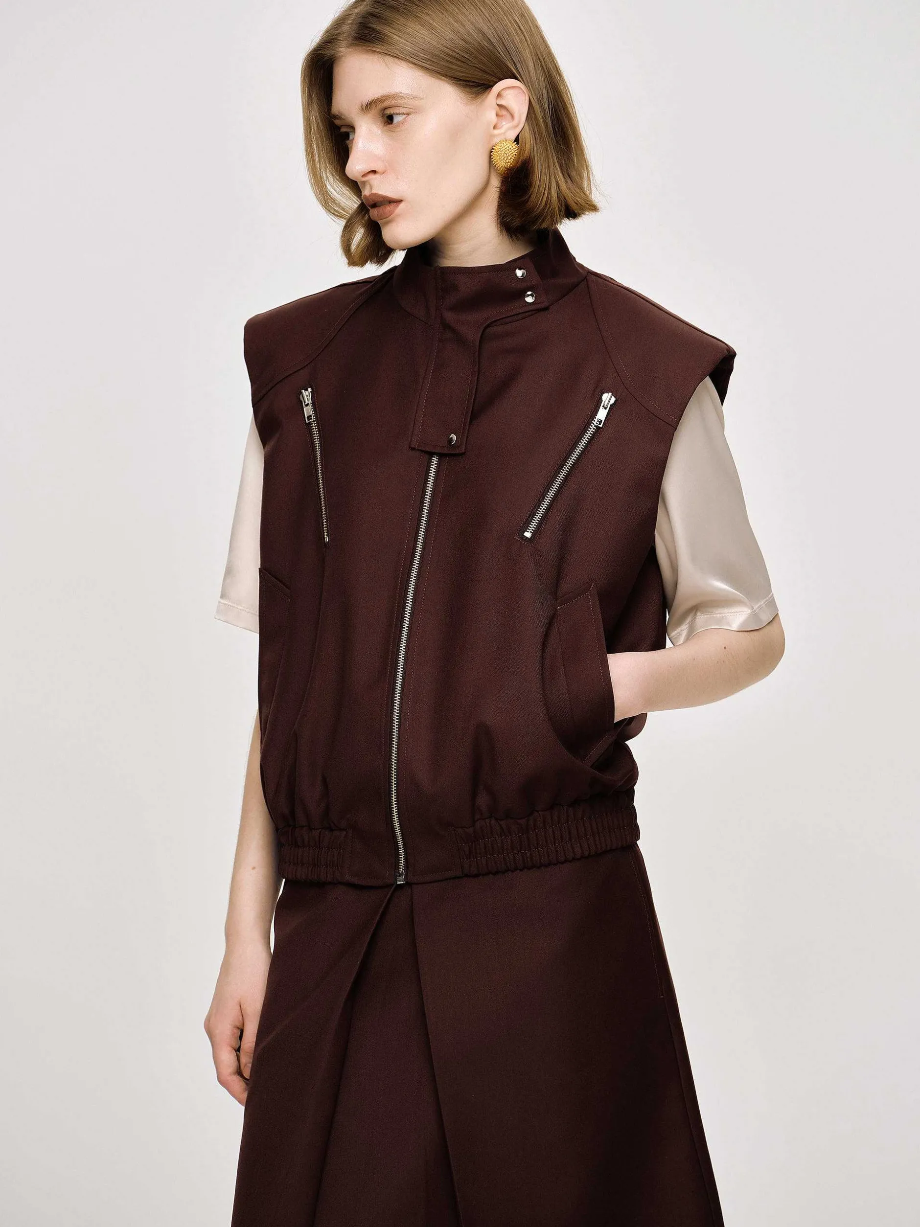 Accessories-Source Unknown Versatile Zip Vest, Black Cherry
