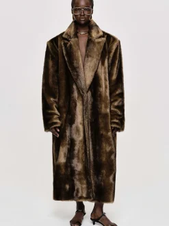Outerwear-Source Unknown Wallis Fur Oversized Grandpa Coat, Espresso