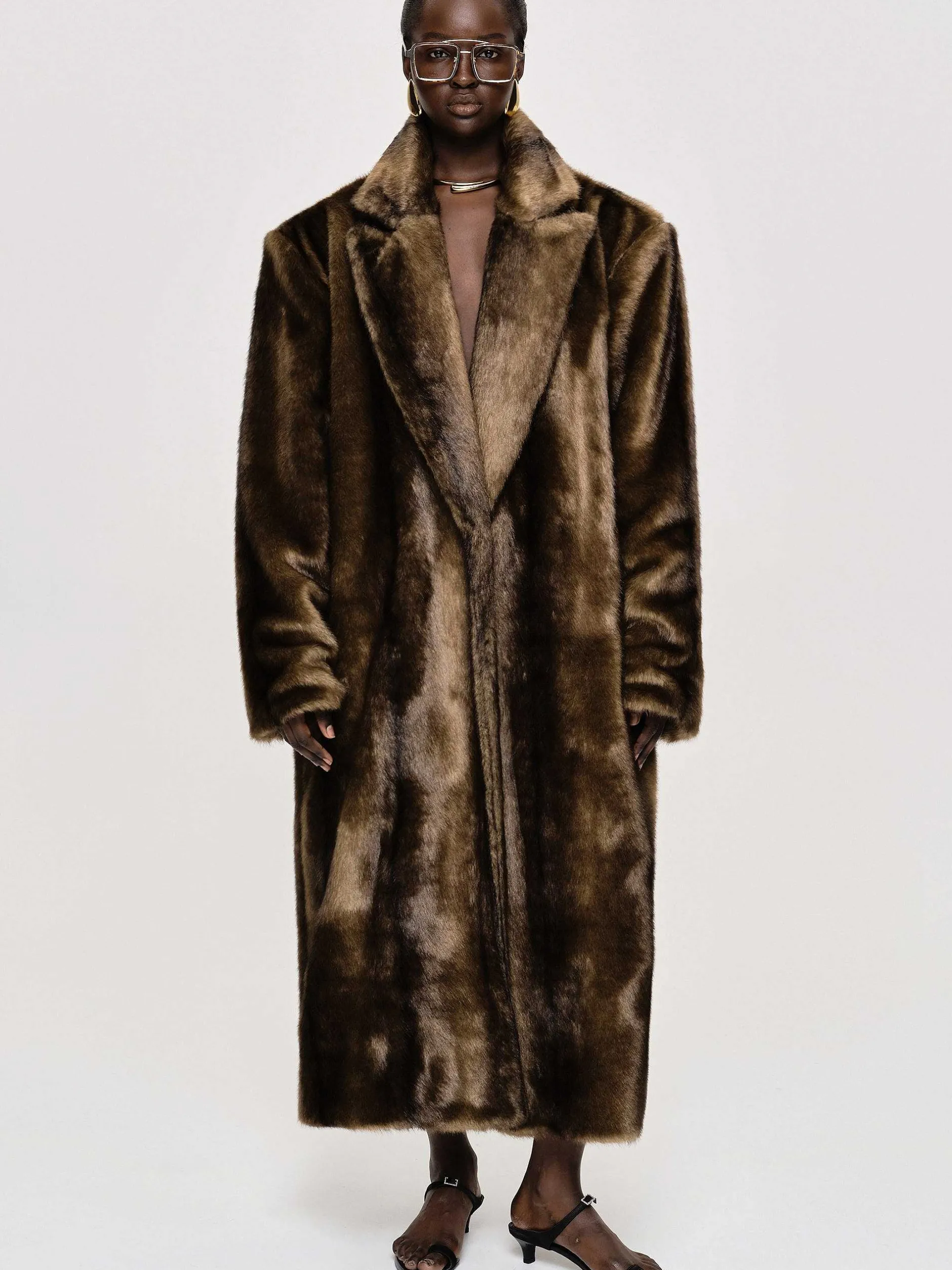Outerwear-Source Unknown Wallis Fur Oversized Grandpa Coat, Espresso