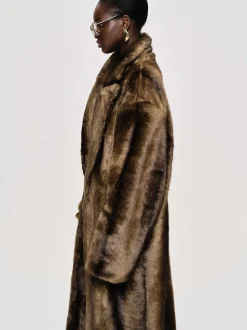 Outerwear-Source Unknown Wallis Fur Oversized Grandpa Coat, Espresso