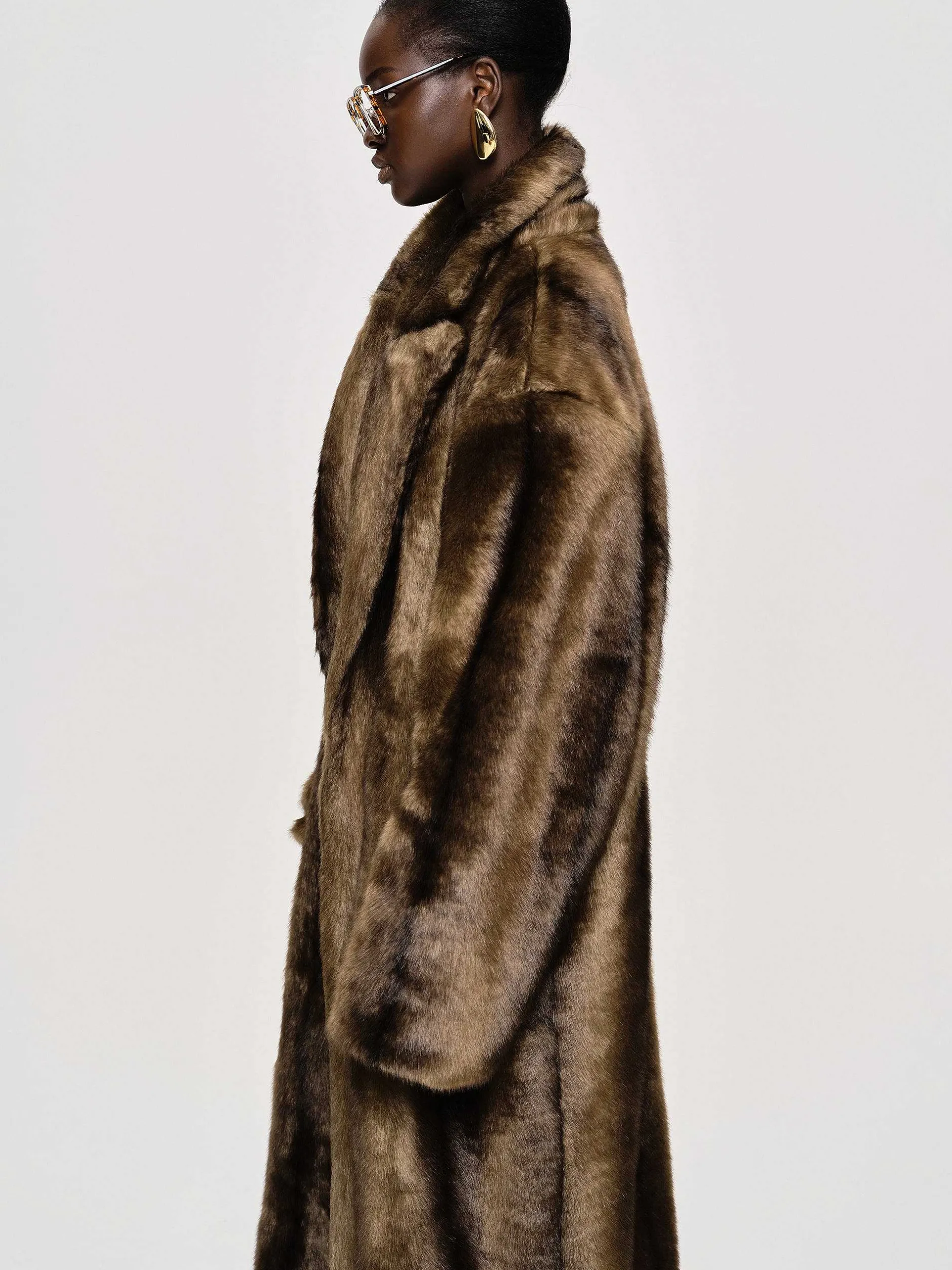Outerwear-Source Unknown Wallis Fur Oversized Grandpa Coat, Espresso
