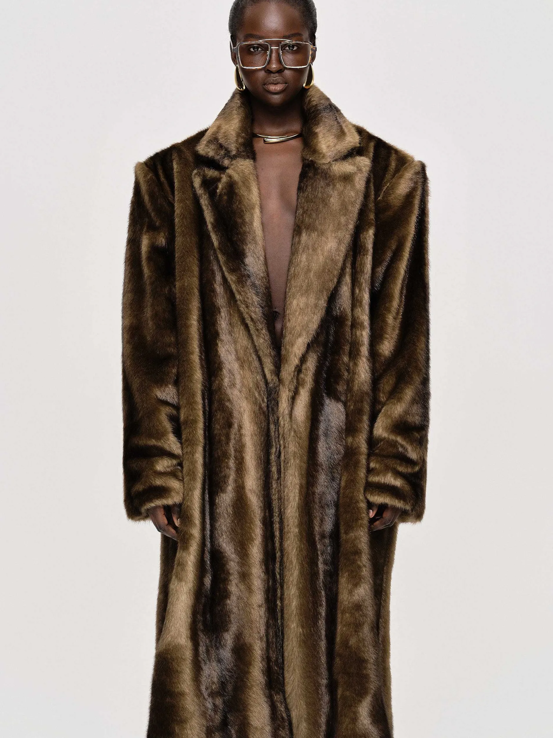 Outerwear-Source Unknown Wallis Fur Oversized Grandpa Coat, Espresso