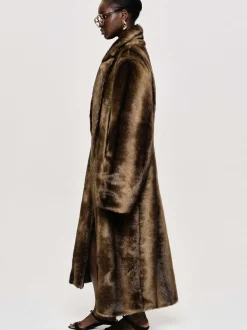 Outerwear-Source Unknown Wallis Fur Oversized Grandpa Coat, Espresso
