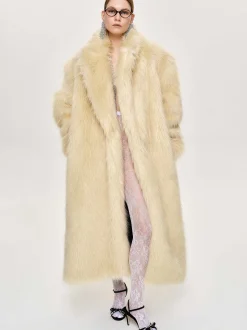 Clothing-Source Unknown Wallis Fur Oversized Grandpa Coat, Tuscan Cream