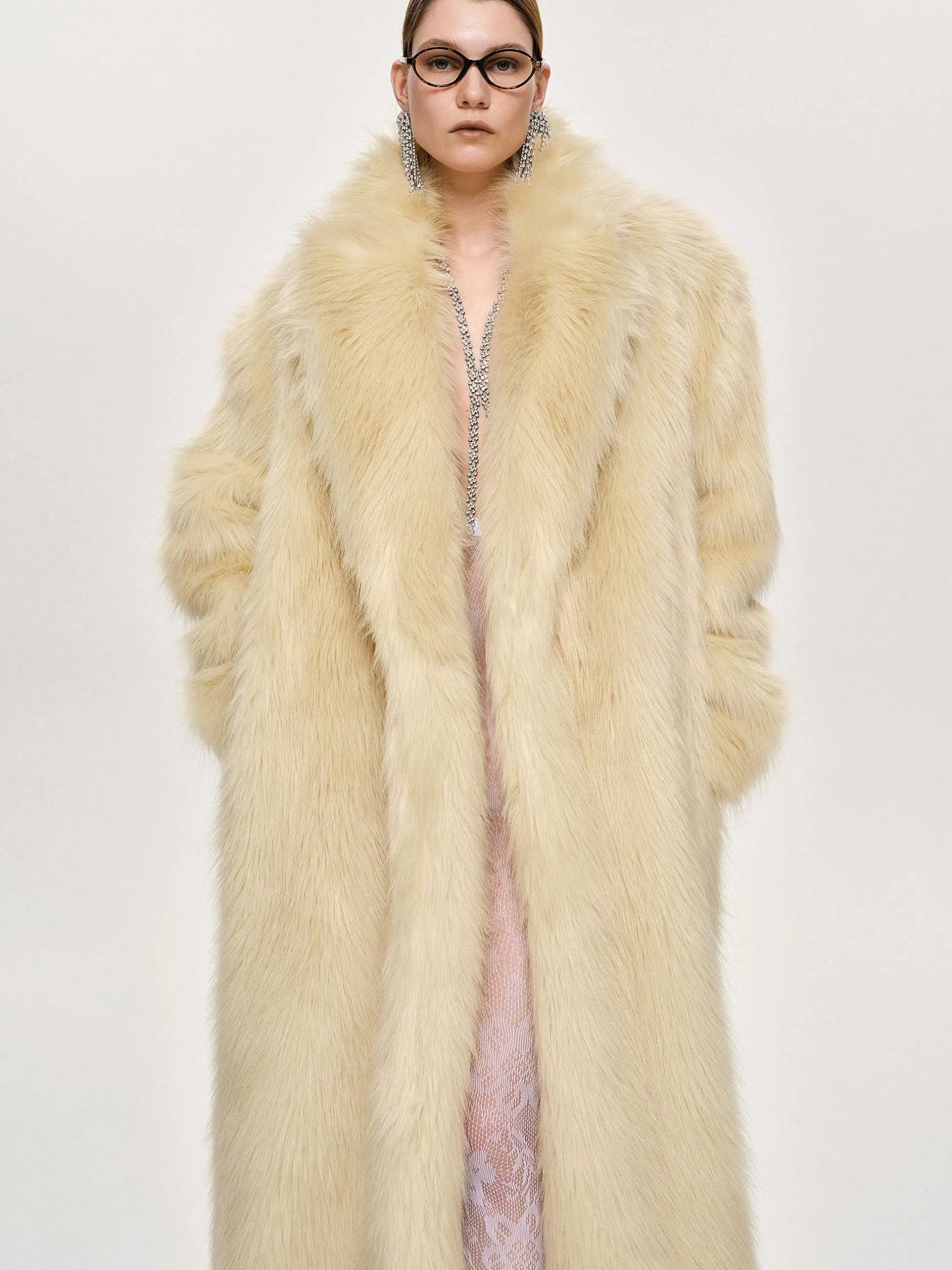 Outerwear-Source Unknown Wallis Fur Oversized Grandpa Coat, Tuscan Cream