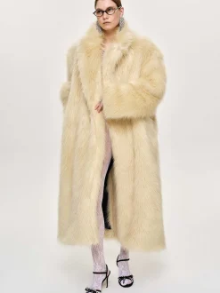 Outerwear-Source Unknown Wallis Fur Oversized Grandpa Coat, Tuscan Cream