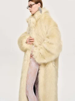Outerwear-Source Unknown Wallis Fur Oversized Grandpa Coat, Tuscan Cream