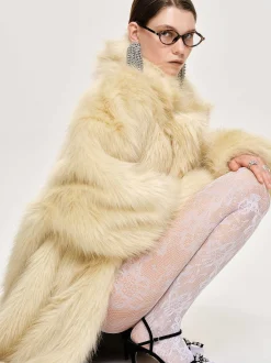 Outerwear-Source Unknown Wallis Fur Oversized Grandpa Coat, Tuscan Cream