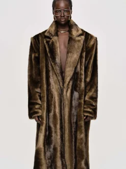 Clothing-Source Unknown Wallis Fur Oversized Grandpa Coat, Espresso