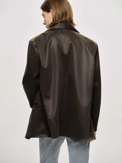 Outerwear-Source Unknown Washed Faux Leather Jacket, American Bronze