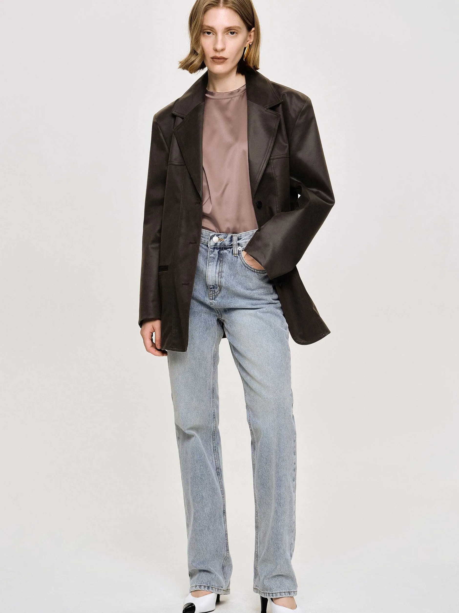 Outerwear-Source Unknown Washed Faux Leather Jacket, American Bronze