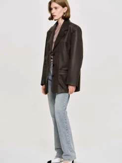 Outerwear-Source Unknown Washed Faux Leather Jacket, American Bronze