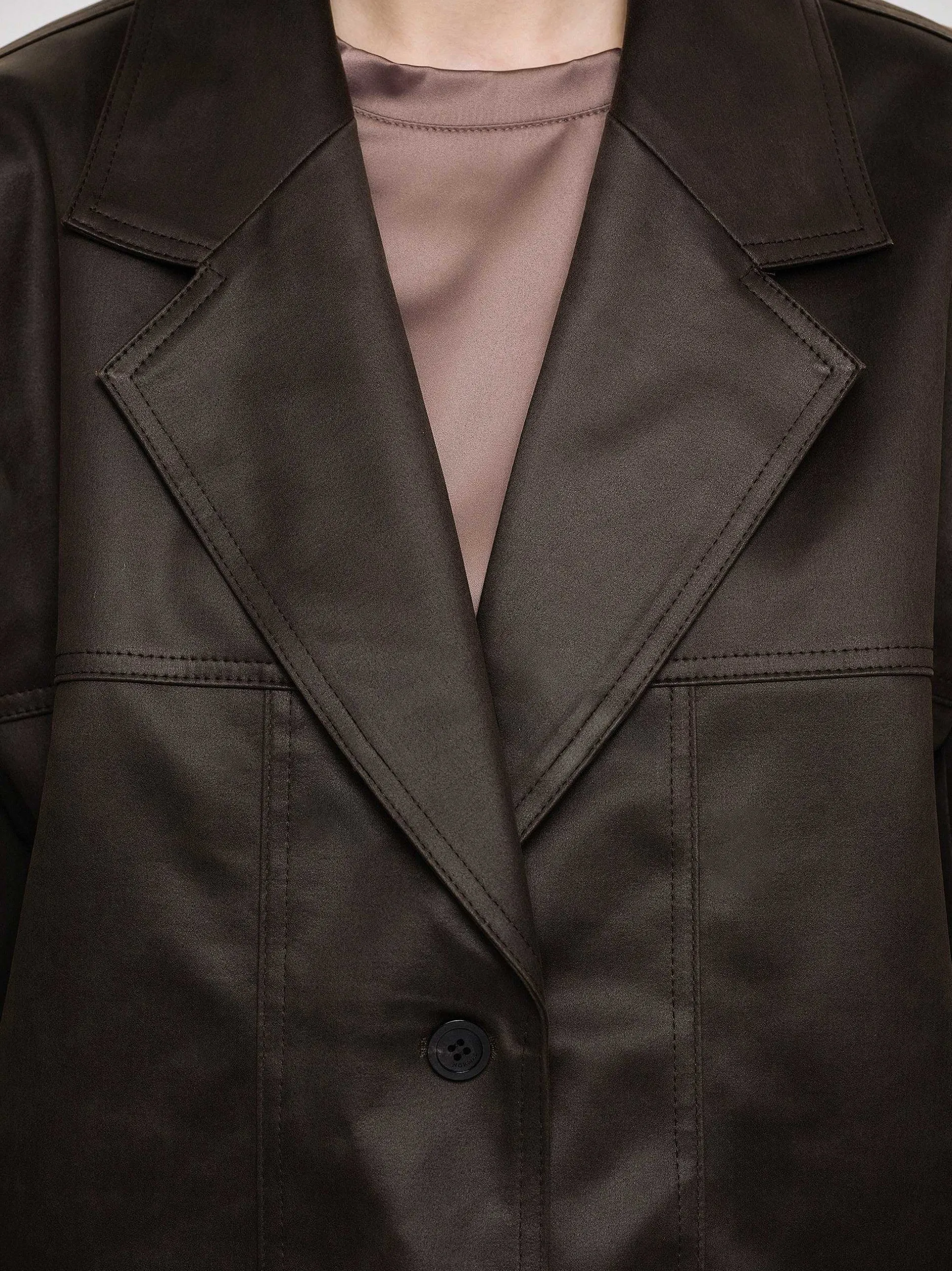 Outerwear-Source Unknown Washed Faux Leather Jacket, American Bronze