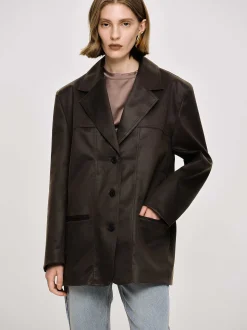 Clothing-Source Unknown Washed Faux Leather Jacket, American Bronze