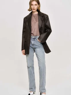 Clothing-Source Unknown Washed Faux Leather Jacket, American Bronze