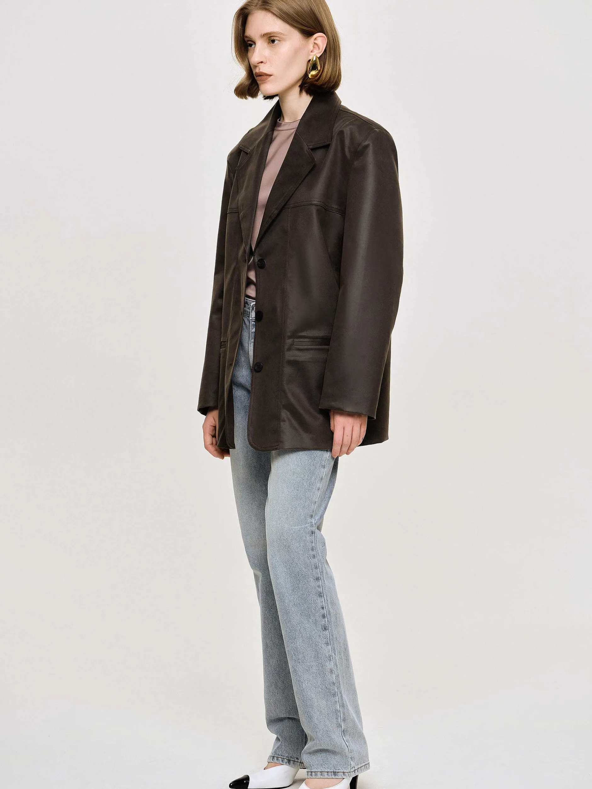 Clothing-Source Unknown Washed Faux Leather Jacket, American Bronze
