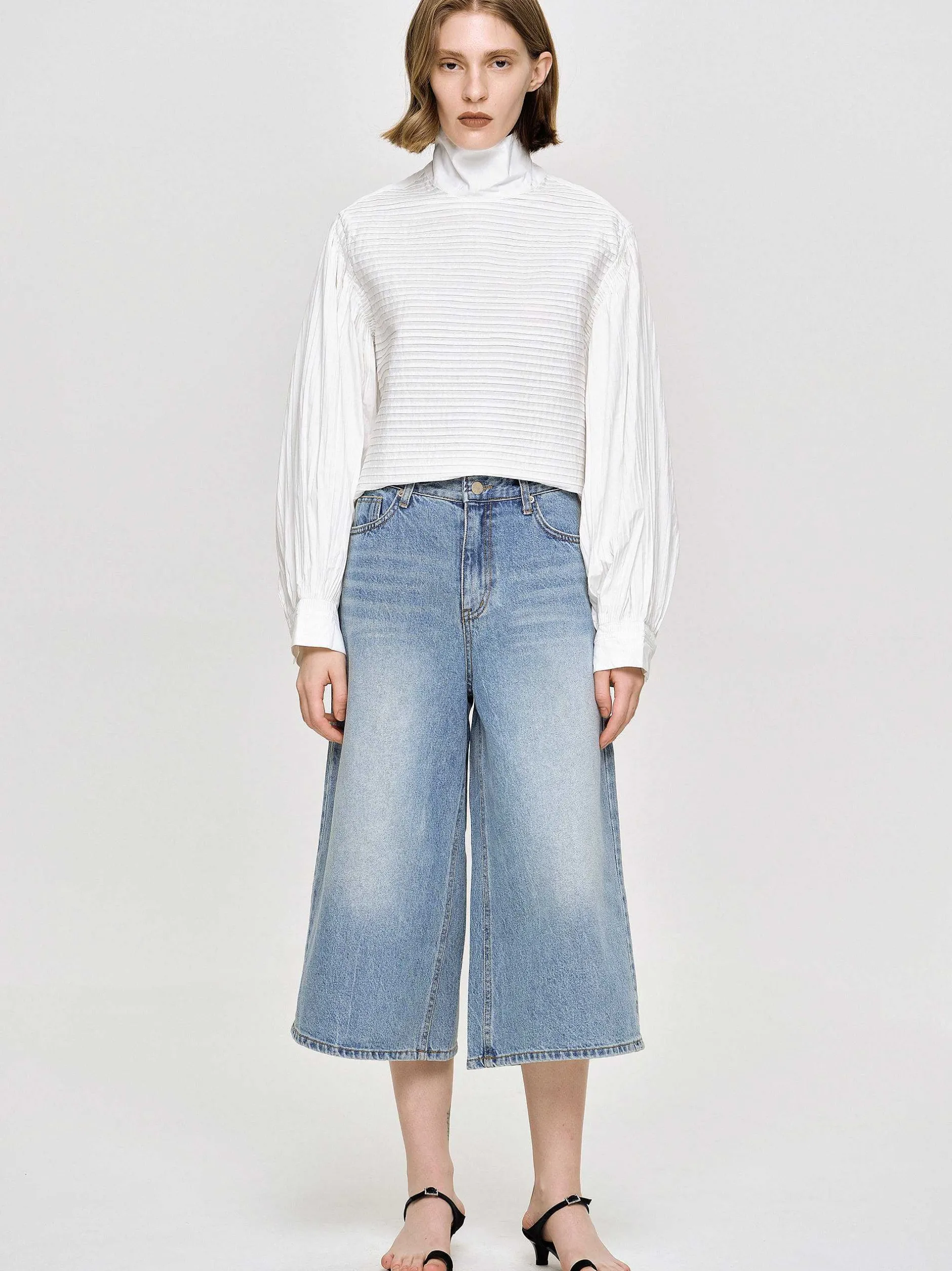 Clothing-Source Unknown Wide Cropped Jeans, Medium Blue