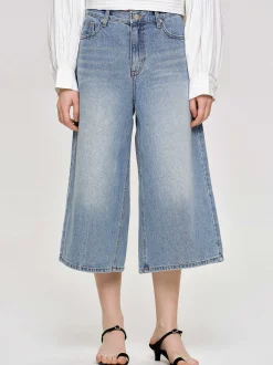 Clothing-Source Unknown Wide Cropped Jeans, Medium Blue