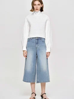 Denim-Source Unknown Wide Cropped Jeans, Medium Blue