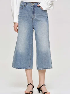 Denim-Source Unknown Wide Cropped Jeans, Medium Blue