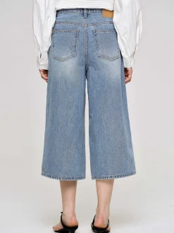 Denim-Source Unknown Wide Cropped Jeans, Medium Blue