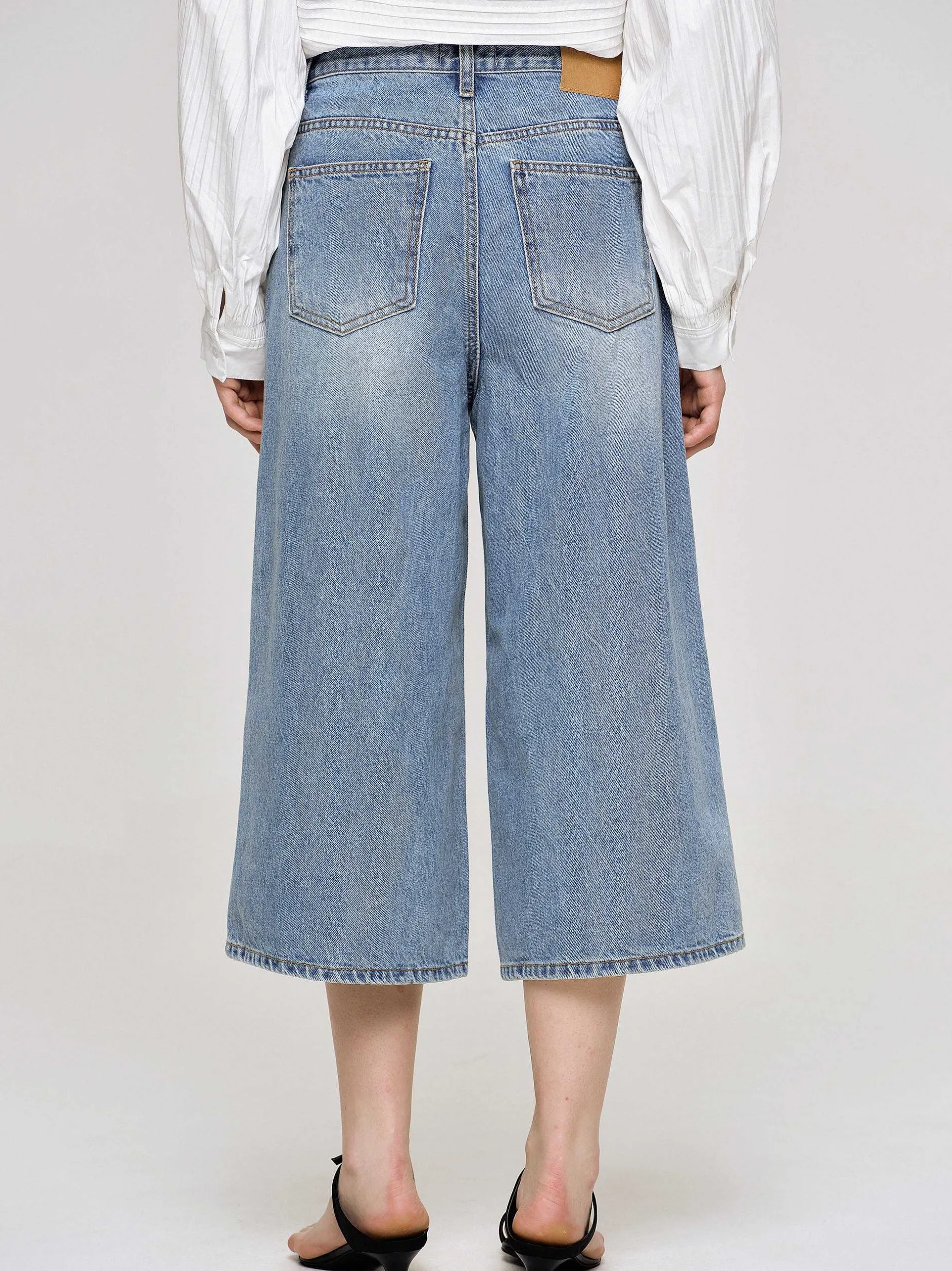 Denim-Source Unknown Wide Cropped Jeans, Medium Blue