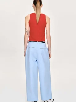 Clothing-Source Unknown Wide-Leg Pintuck Trousers, Ice Blue