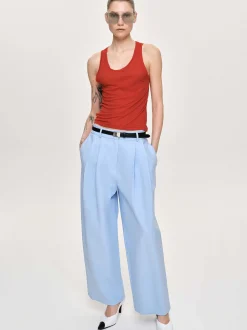 Clothing-Source Unknown Wide-Leg Pintuck Trousers, Ice Blue