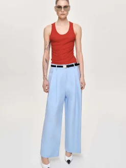 Clothing-Source Unknown Wide-Leg Pintuck Trousers, Ice Blue