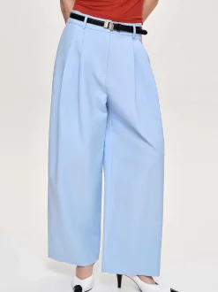 Bottoms-Source Unknown Wide-Leg Pintuck Trousers, Ice Blue