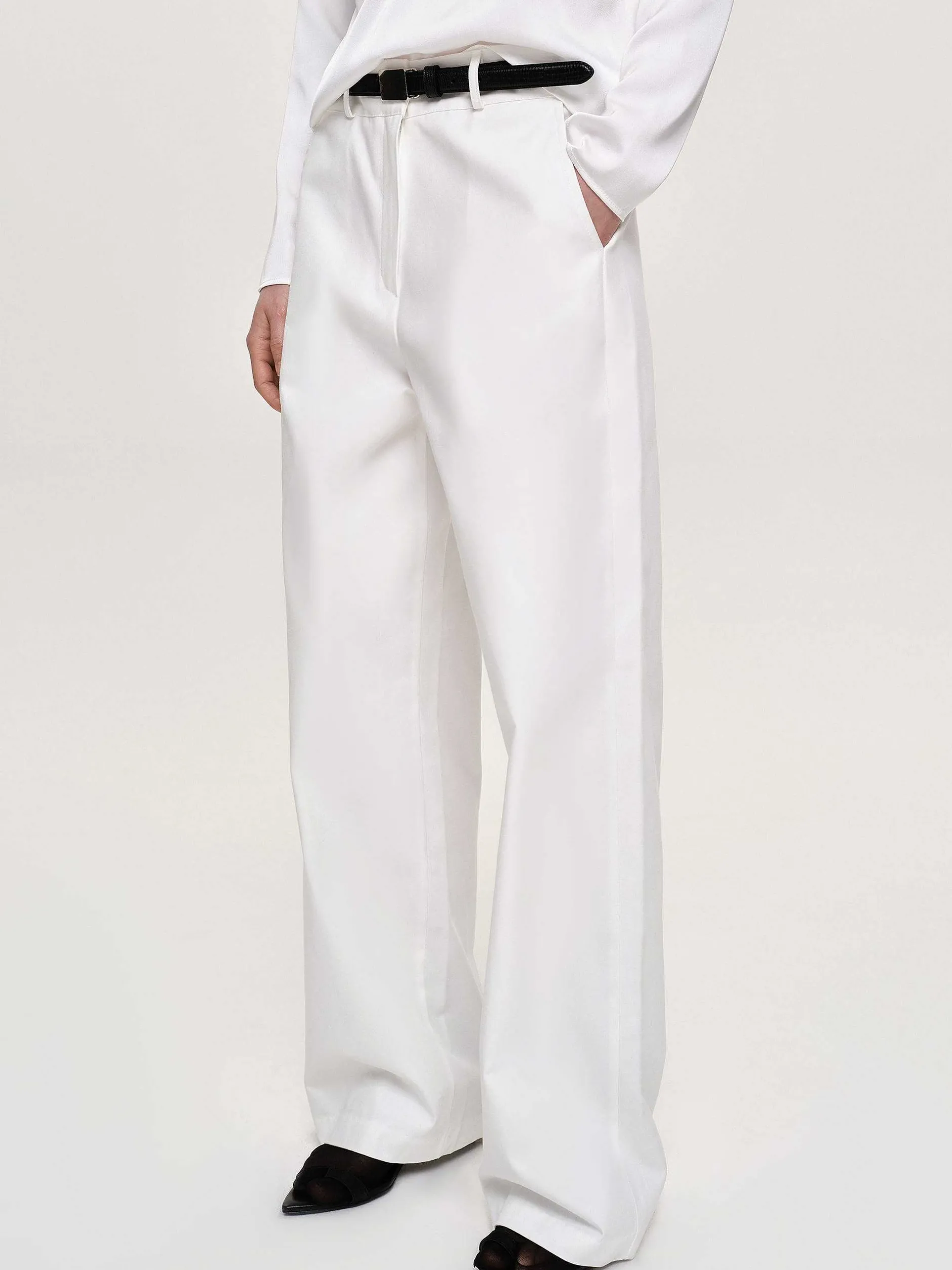 Clothing-Source Unknown Wide-Leg Poplin Pants, White