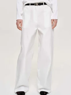 Bottoms-Source Unknown Wide-Leg Poplin Pants, White
