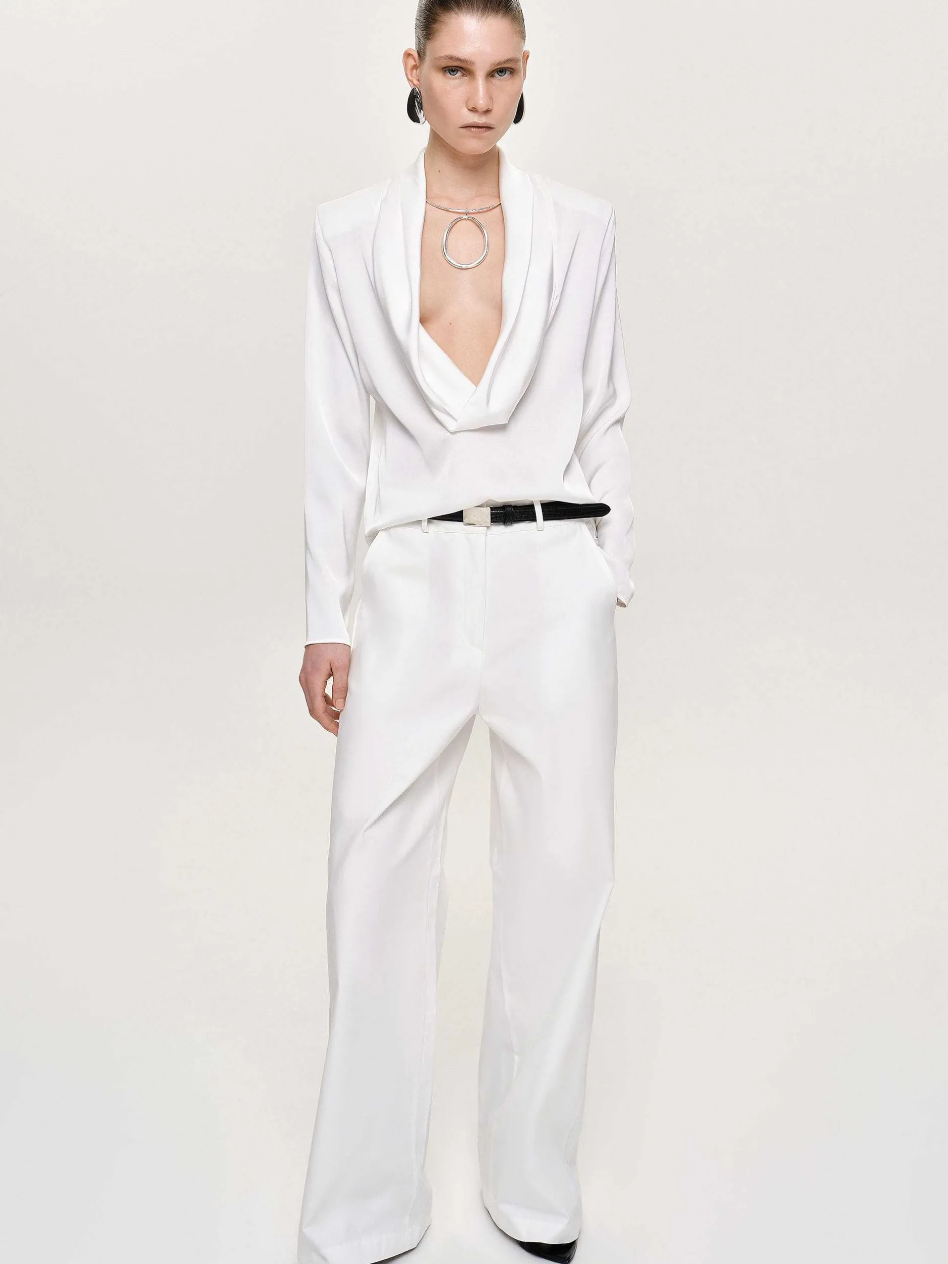Bottoms-Source Unknown Wide-Leg Poplin Pants, White